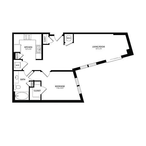 Floor plan 1 Bedroom, 1 Bath 816 SF A1A