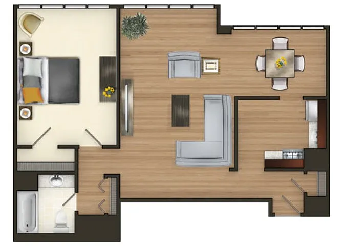 Floor plan A3: 1 BR/1BA 840 SF