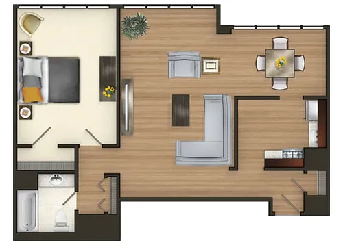 Floor plan A3: 1 BR/1BA 840 SF