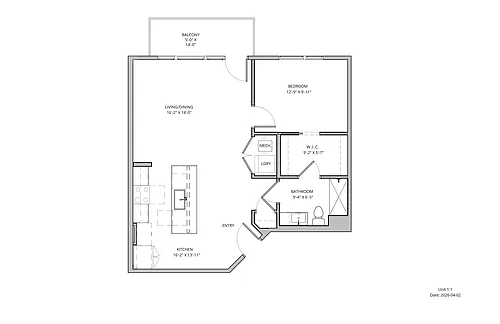 Floor plan 1 Bed / 1 Bath