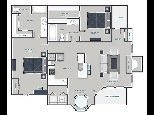 Floor plan 2 Bed, 2 Bath B (60% Income Restricted)