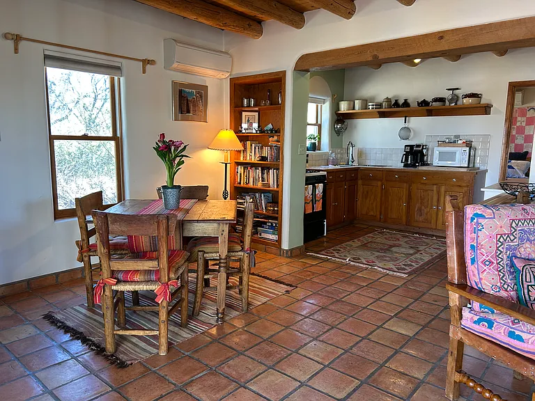 View from entryway of the Nambe Casita looking towards the dining area and the kitchen.