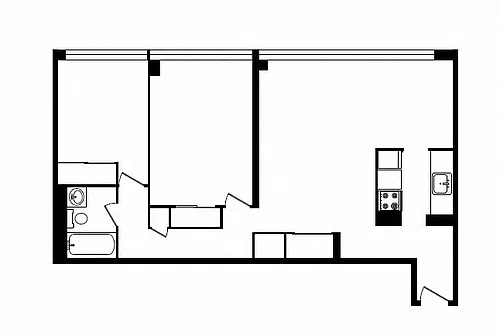 Floor plan 2 Bed 1 Bath B