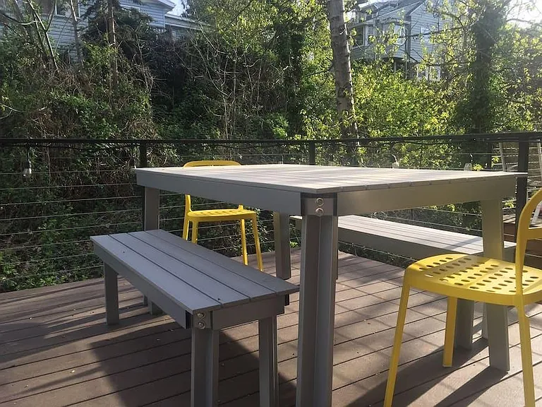 back deck with sounds of seasonal creek behind property