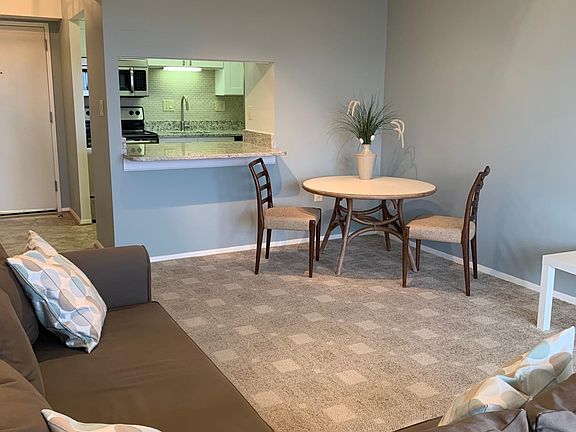 roomy living area with carpet and track lighting