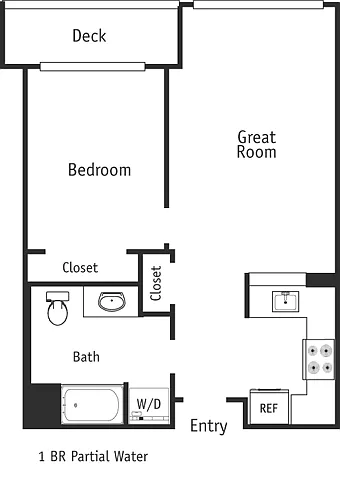 Floor plan 1BR Partial Water 660