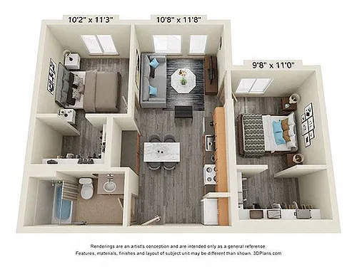 Floor plan 2 Bedroom 60 Percent AMI
