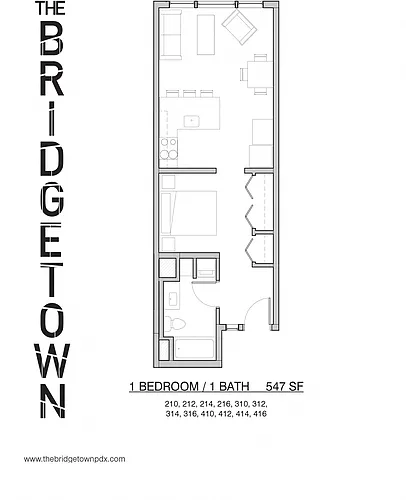 Floor plan Urban One Bed One Bath B