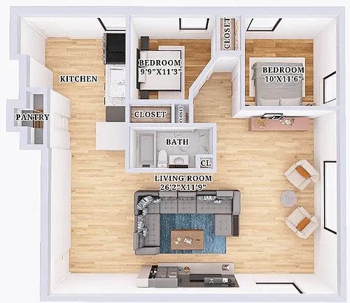 Floor plan Renovated 2 Bedroom 1 Bathroom