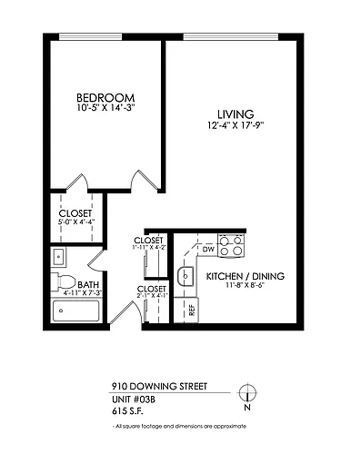 Floor plan Downing 1 Bedroom x 1 Bath