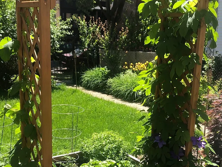 Shared Front Yard, landscaped with 3 above ground garden beds