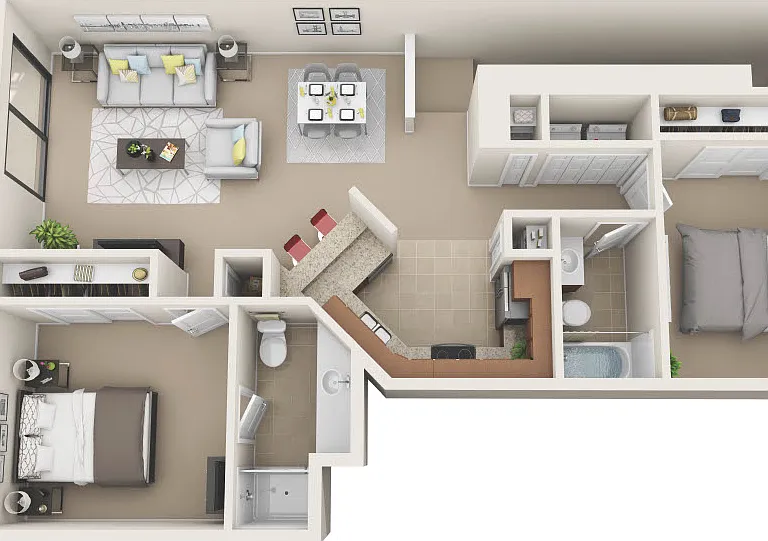 Canterbury Floorplan - 2 bed, 2 bath, upstairs
