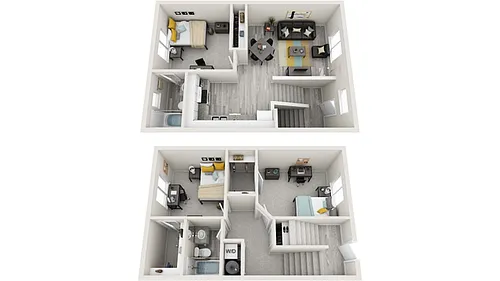 Floor plan 2x2 Den - Washer/Dryer - Station