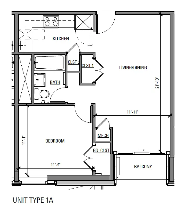 Floor plan 1 Bedroom Market