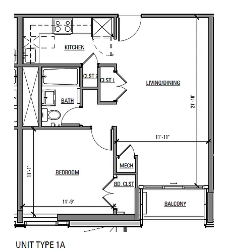 Floor plan 1 Bedroom Market