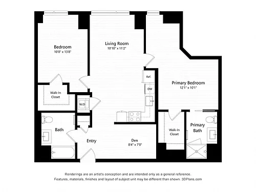Floor plan D1 - Two Bedroom + Den