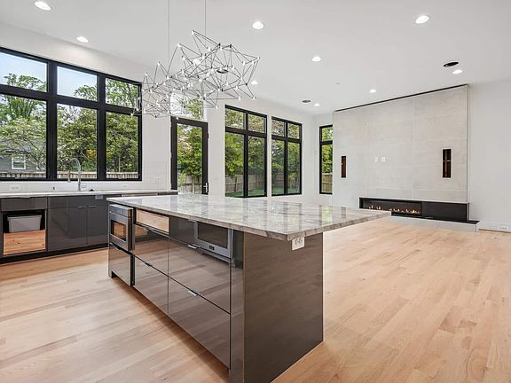 Island to fireplace, sightline unbroken
