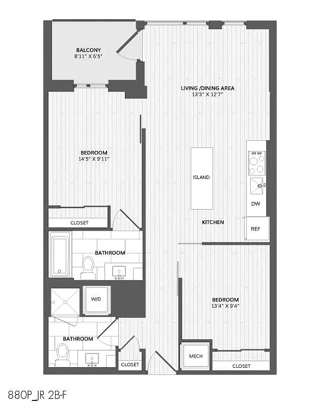 Floor plan 2 Bed/2 Bath-JR 2B-F_880 P