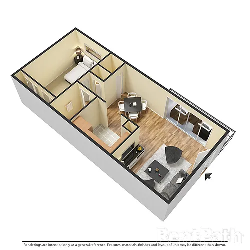 Floor plan 101-A1 - 1 Bdrm, 1 Bath, Heat