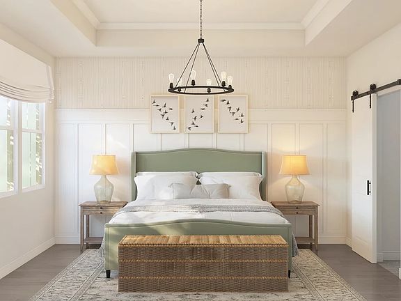 Primary suite with decorative feature wall