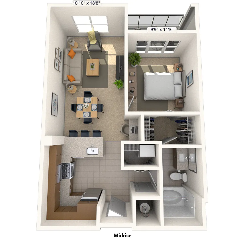 Floor plan Traditional 1x1 548-857 SF