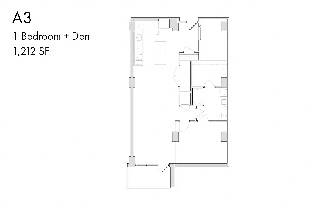 Floor plan A3 1 Bedroom Den