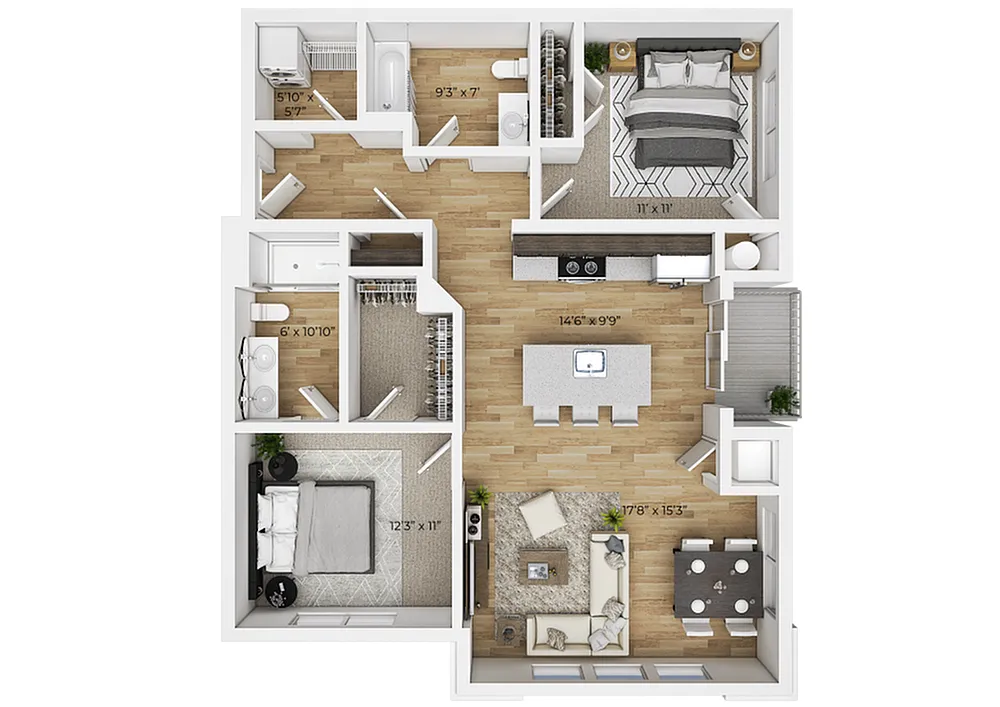 Floor plan 2 Bedroom/2 Bathroom 1149 SQFT - NEW CONSTRUCTION