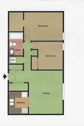 Floor plan Two Bedroom/1.25 Bath