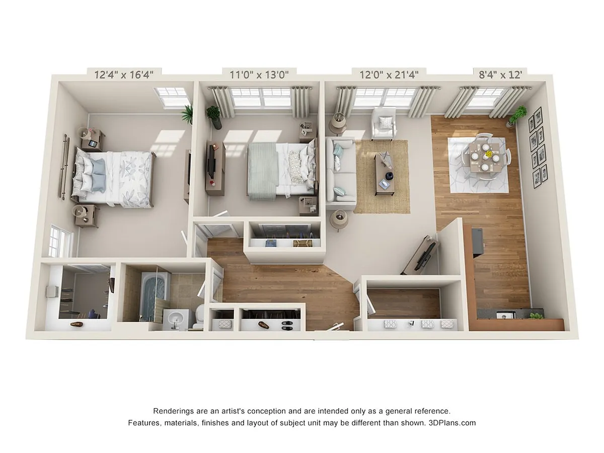 Floor plan 2-Bedroom 1-Bathroom | 880 sqft