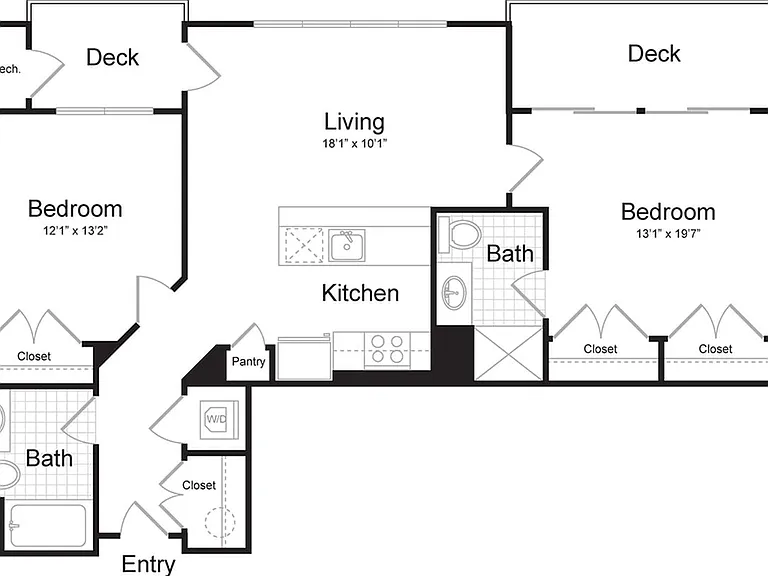 2 bed, 2 bath - 1042sf 2 bed, 2 bath - 1042sf