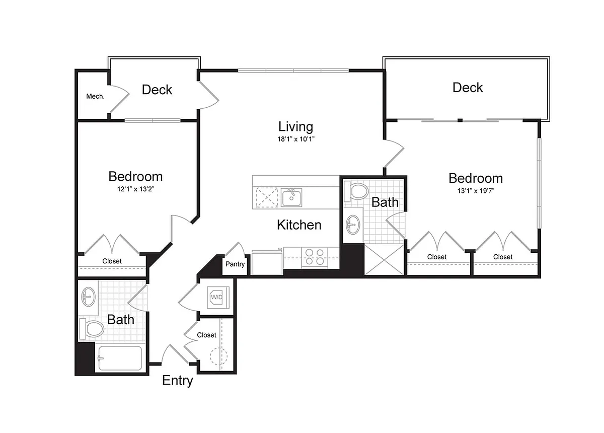 Floor plan 2-Bedroom 2-Bathroom | 1,042 sqft