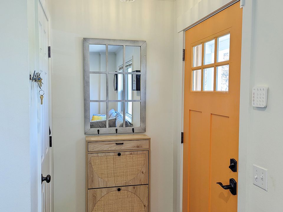 Front entrance with closet for coats and shoes.