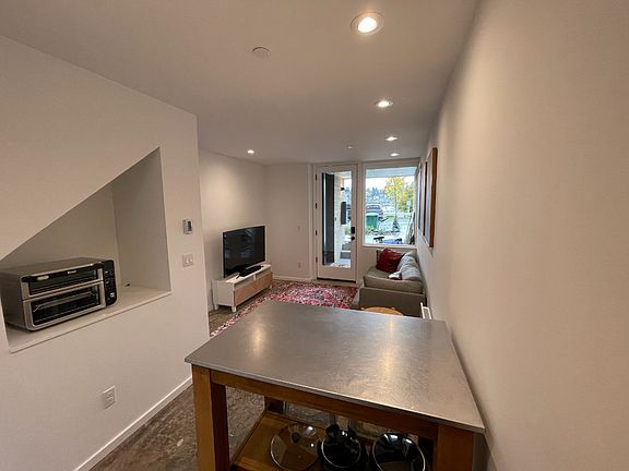 Looking at the entrance from the kitchenette