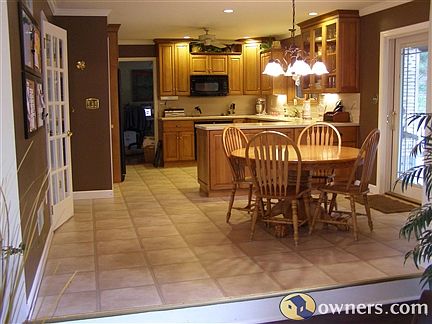 View of kitchen from sunken dining rm.
