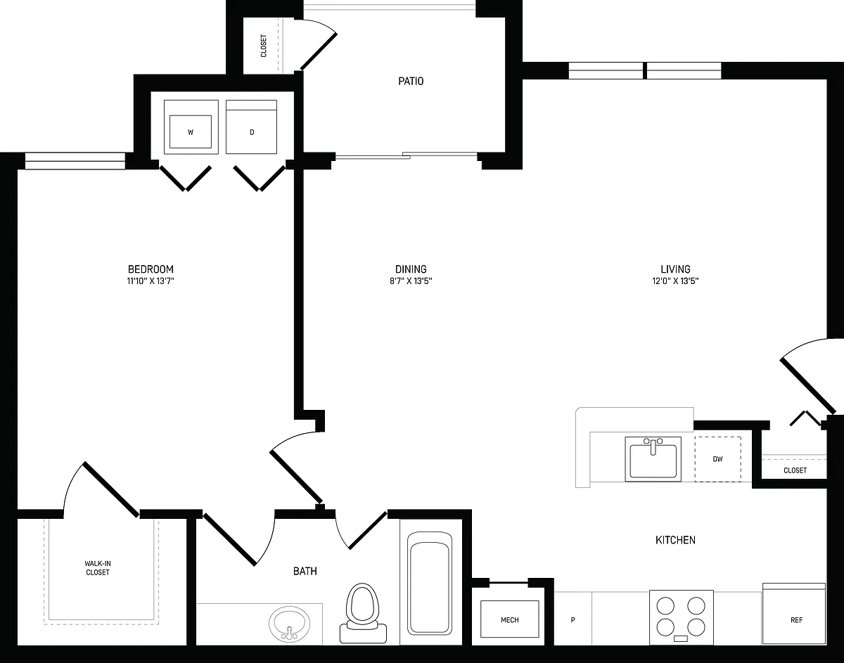 Floor plan 1 Bed/1 Bath-A1A