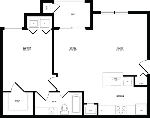 Floor plan 1 Bed/1 Bath-A1A