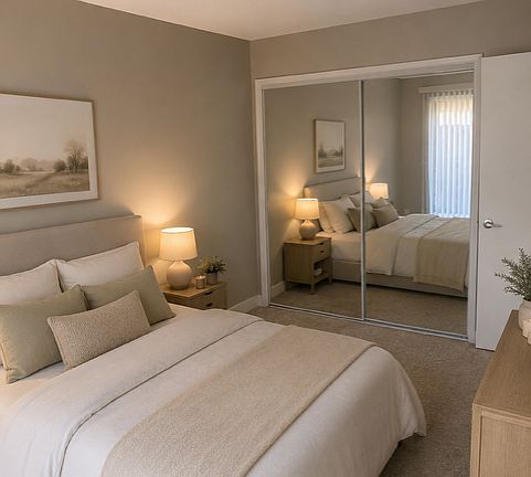 Spacious bedroom with beautiful natural lighting.