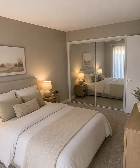 Spacious bedroom with beautiful natural lighting.