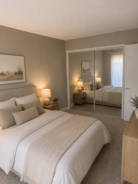 Spacious bedroom with beautiful natural lighting.