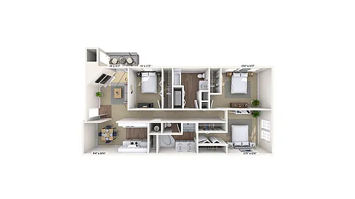 Floor plan 3 Bed, 2 Bath B (80% Income Restricted)