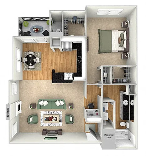 Floor plan A2 (1x1 Island Park)