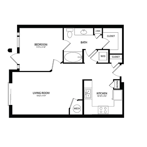 Floor plan 1 Bedroom, 1 Bath 732 SF A2B