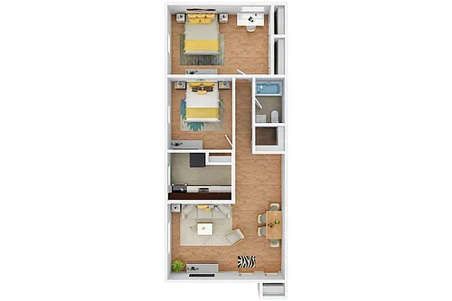 Floor plan 2 Beds, 1 Bath