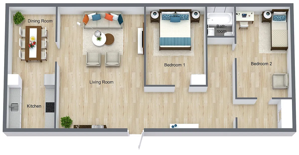 Floor plan 2 Bedroom 1 Bath
