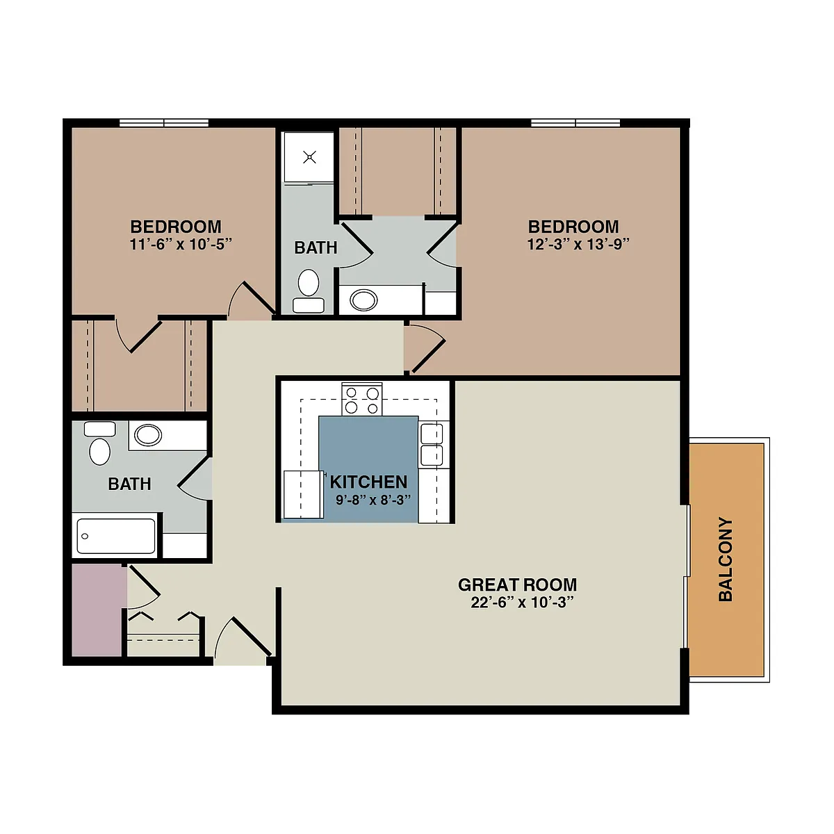 Floor plan 2C - 2 Bedroom