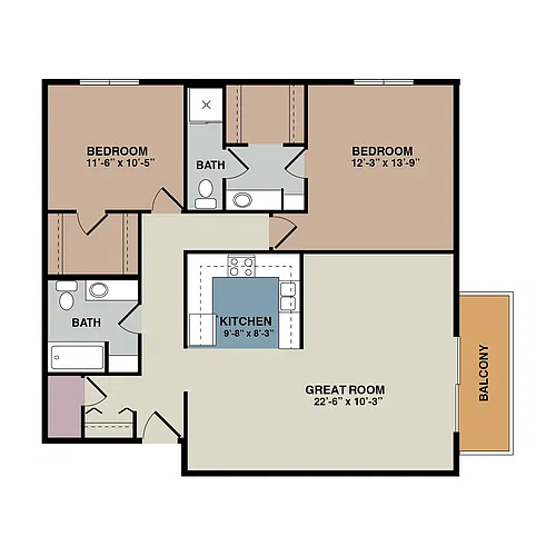 Floor plan 2C - 2 Bedroom