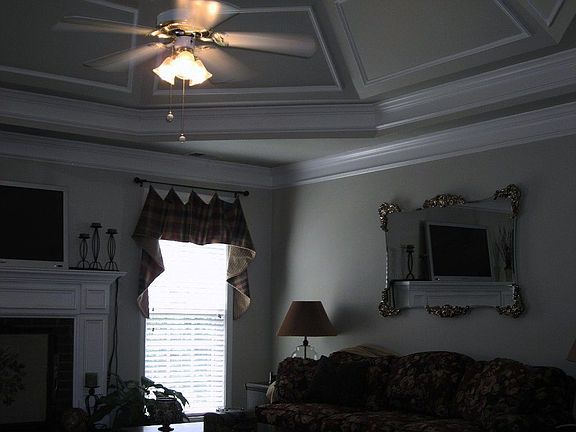 Spacious living room w/ awesome trey ceiling