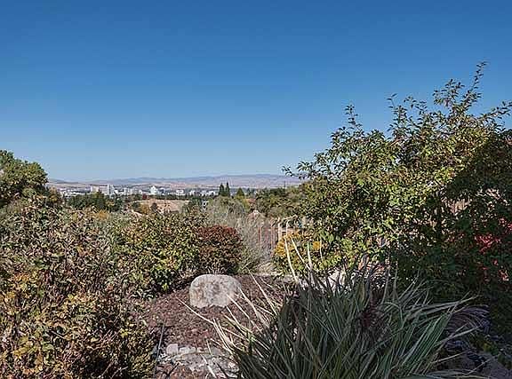 View looks over Steamboat Ditch Trail towards downtown