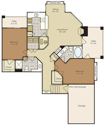 Floor plan Two Bedroom 1B2EGU-1B2EG-2B2EG