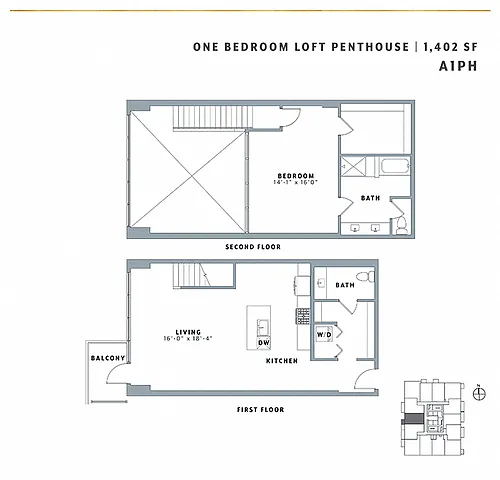 Floor plan One Bedroom Loft Skyhome A1PH